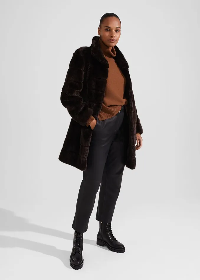 Women Ros Faux Fur Coat Chocolate Hobbs Coats and Jackets