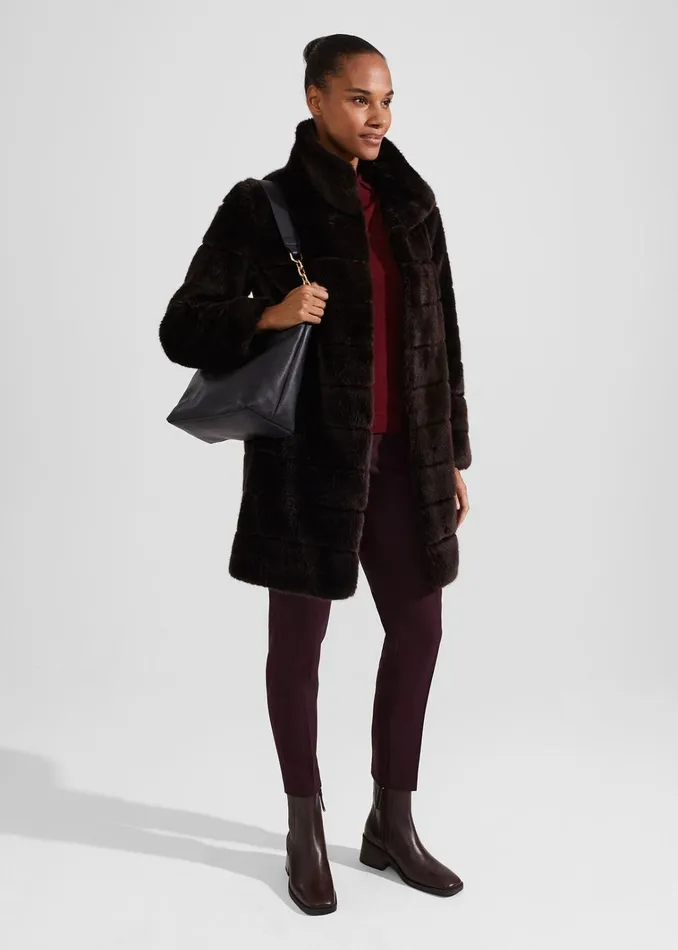 Women Ros Faux Fur Coat Chocolate Hobbs Coats and Jackets