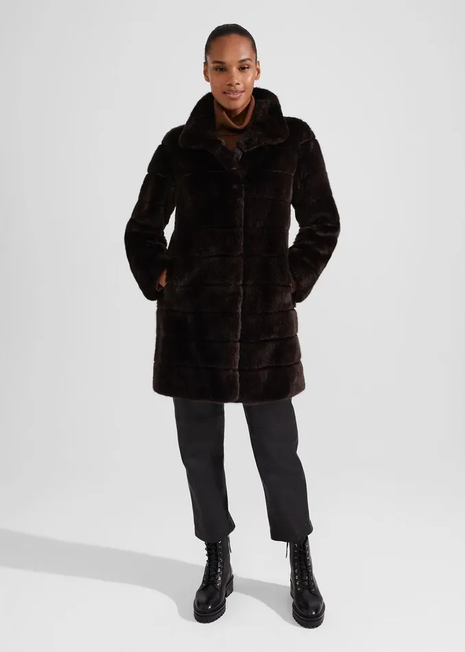 Women Ros Faux Fur Coat Chocolate Hobbs Coats and Jackets