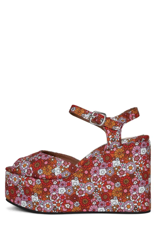 Women Sandal Jeffrey Campbell DAZING Red Pink Multi Floral
