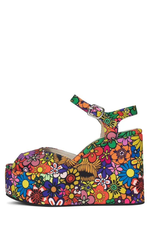Women Sandal Jeffrey Campbell DAZING Red Pink Multi Floral