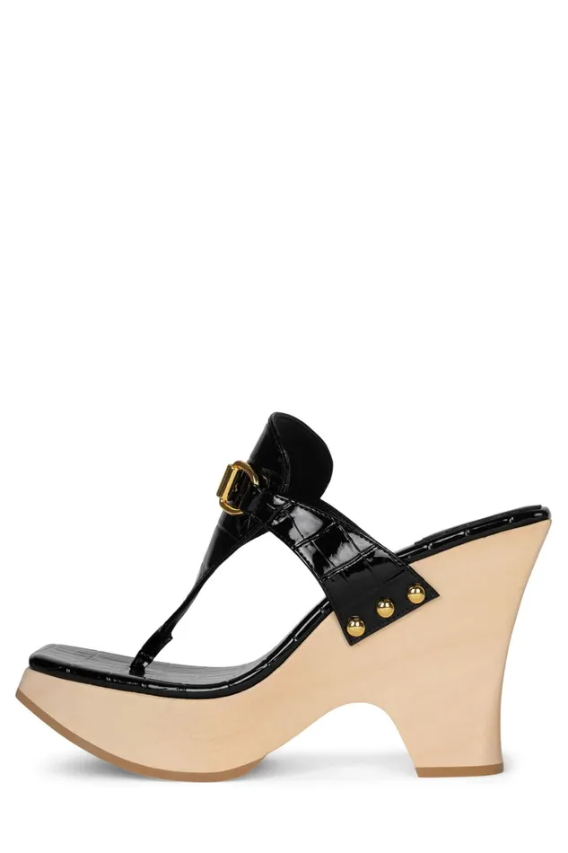 Women Sandal Jeffrey Campbell HAZY Black Croco Gold