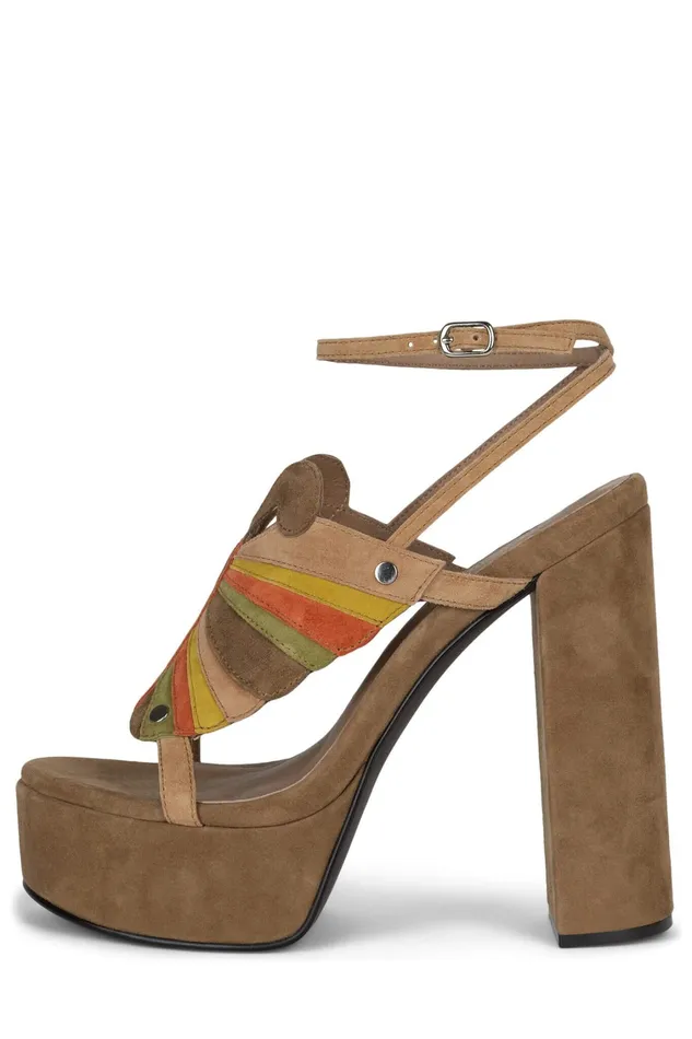 Women Sandal Jeffrey Campbell MONARCHS Brown Yellow Suede Combo
