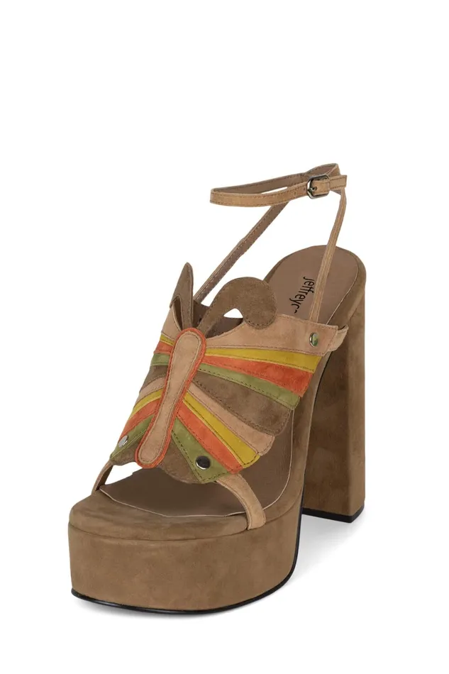 Women Sandal Jeffrey Campbell MONARCHS Brown Yellow Suede Combo