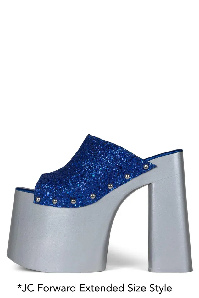 Women Sandal Jeffrey Campbell ROCKNROLLN Blue Glitter Silver