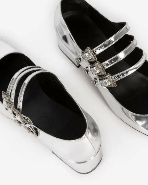 Women Sandals and Ballerinas The Kooples Silver Leather Heeled TBar Shoes Silver