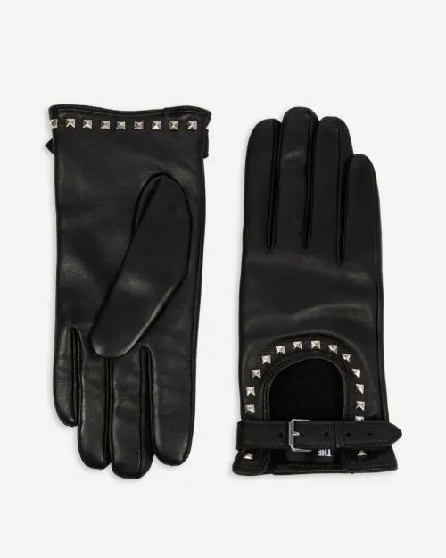 Women Scarves The Kooples Studded Black Leather Gloves Black