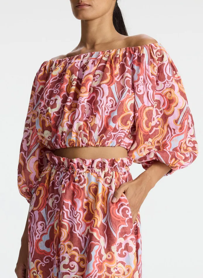 Women Sets ALC Katherine Linen Off Shoulder Top Baked Clay Multi