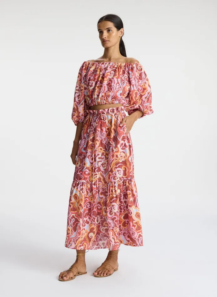 Women Sets ALC Katherine Linen Off Shoulder Top Baked Clay Multi