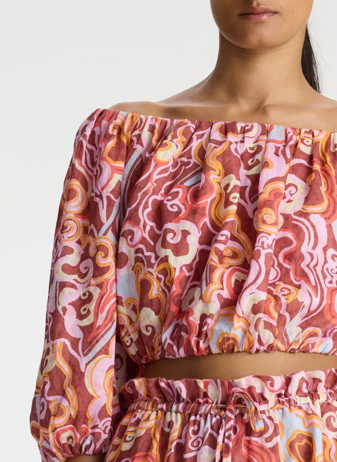 Women Sets ALC Katherine Linen Off Shoulder Top Baked Clay Multi