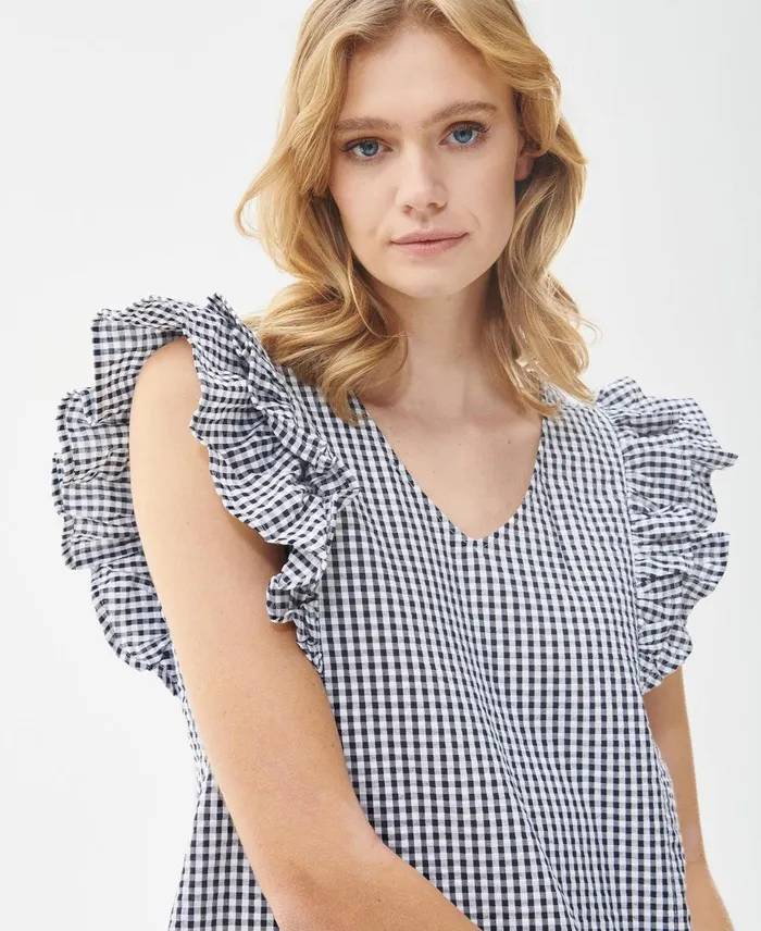 Women Shirts and Blouses Barbour Thistle Top Navy Check Women Shirts and Blouses Barbour Thistle Top Navy Check
