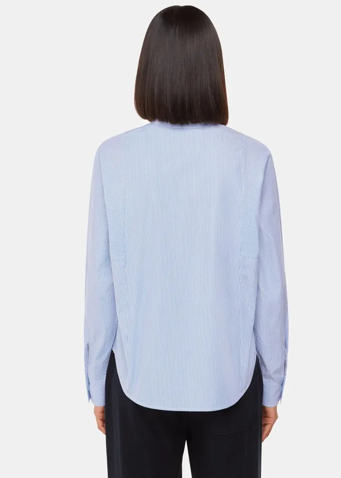Women Shirts and Blouses Whistles Blue Stripe Grandad Collar Shirt