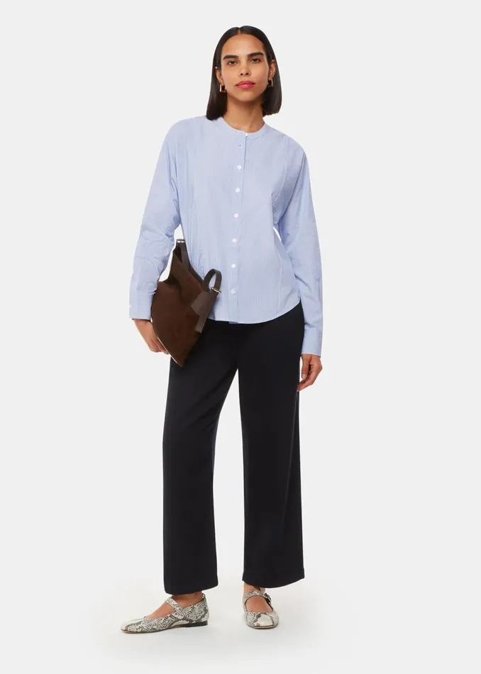 Women Shirts and Blouses Whistles Blue Stripe Grandad Collar Shirt