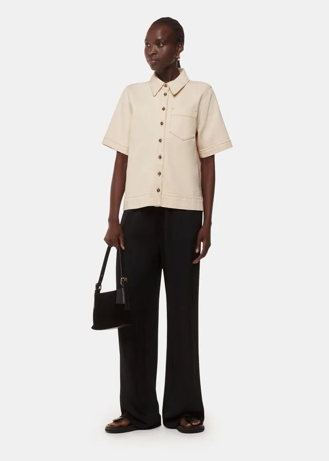 Women Shirts and Blouses Whistles Ivory Jade Short Sleeve Denim Shirt