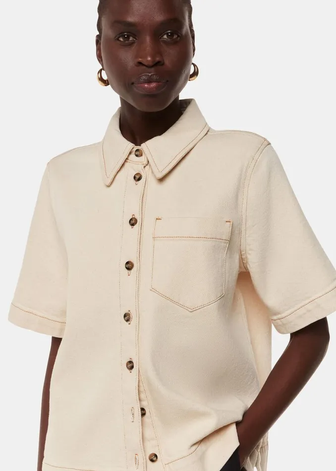 Women Shirts and Blouses Whistles Ivory Jade Short Sleeve Denim Shirt