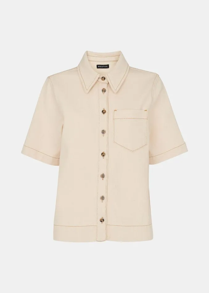 Women Shirts and Blouses Whistles Ivory Jade Short Sleeve Denim Shirt