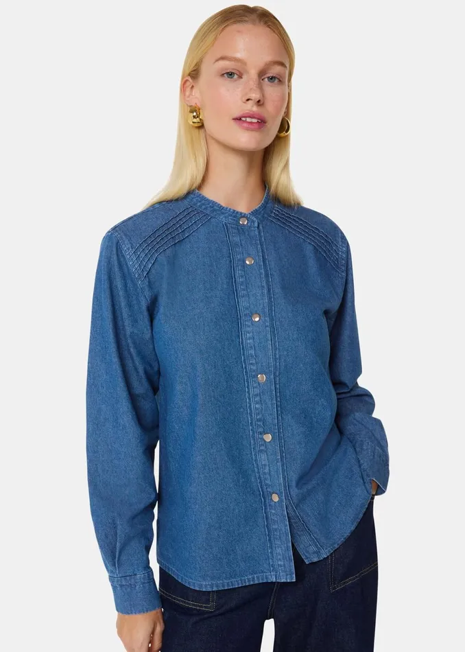 Women Shirts and Blouses Whistles Pintuck Detail Denim Shirt