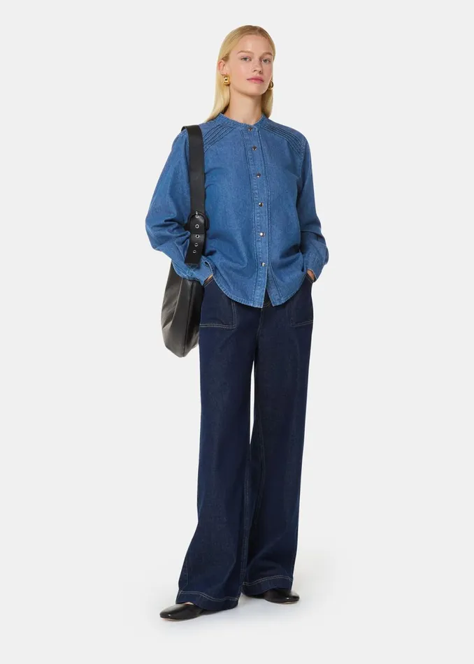 Women Shirts and Blouses Whistles Pintuck Detail Denim Shirt