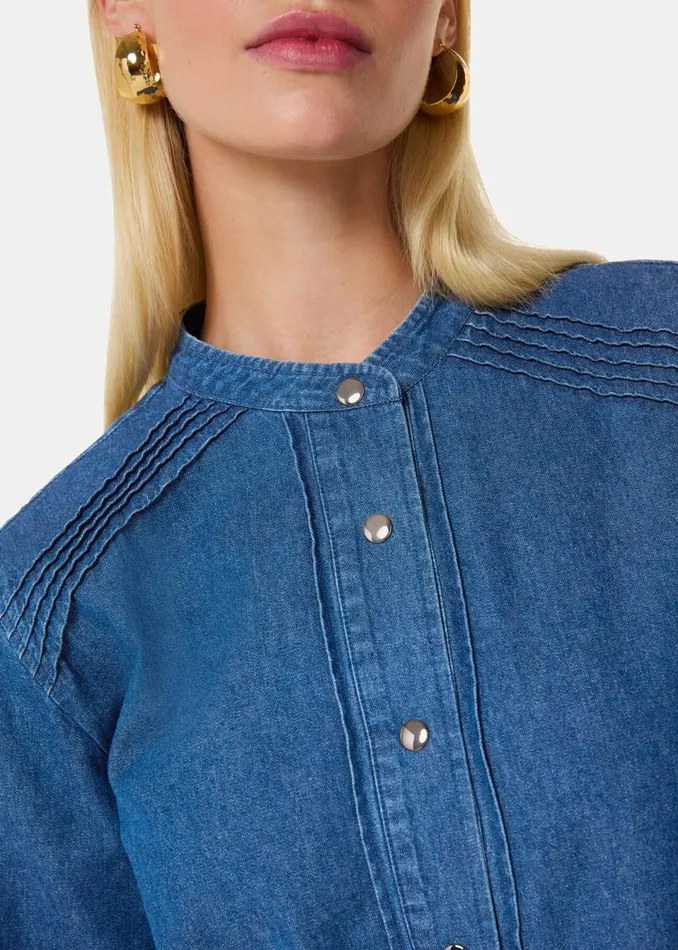 Women Shirts and Blouses Whistles Pintuck Detail Denim Shirt