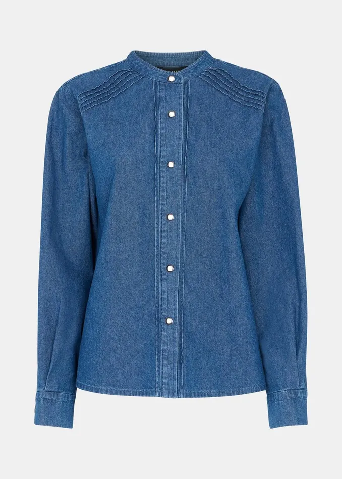 Women Shirts and Blouses Whistles Pintuck Detail Denim Shirt