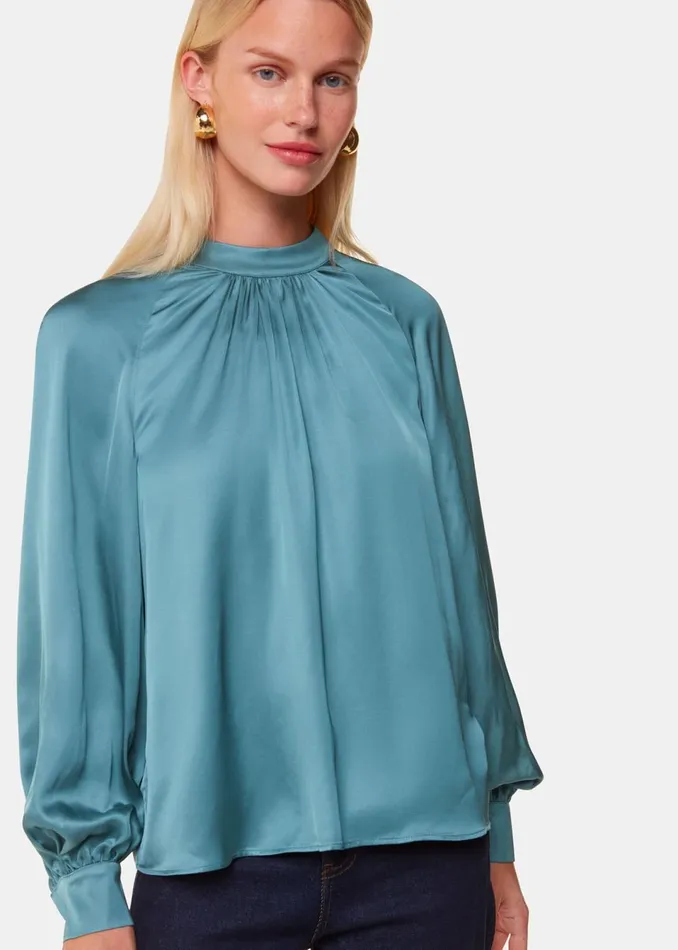 Women Shirts and Blouses Whistles Teal Lea Satin Blouse