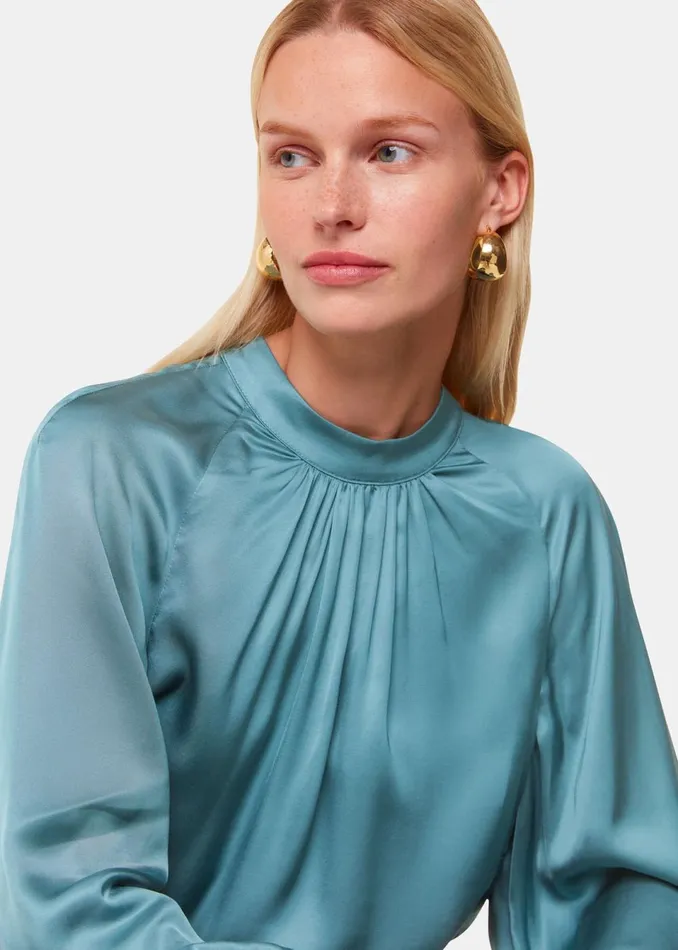 Women Shirts and Blouses Whistles Teal Lea Satin Blouse
