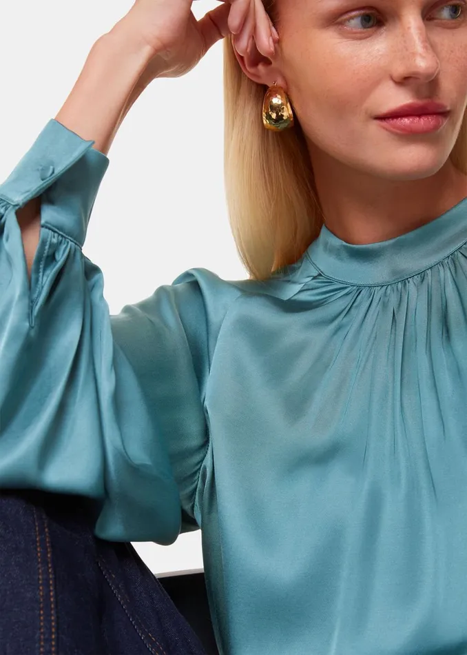 Women Shirts and Blouses Whistles Teal Lea Satin Blouse