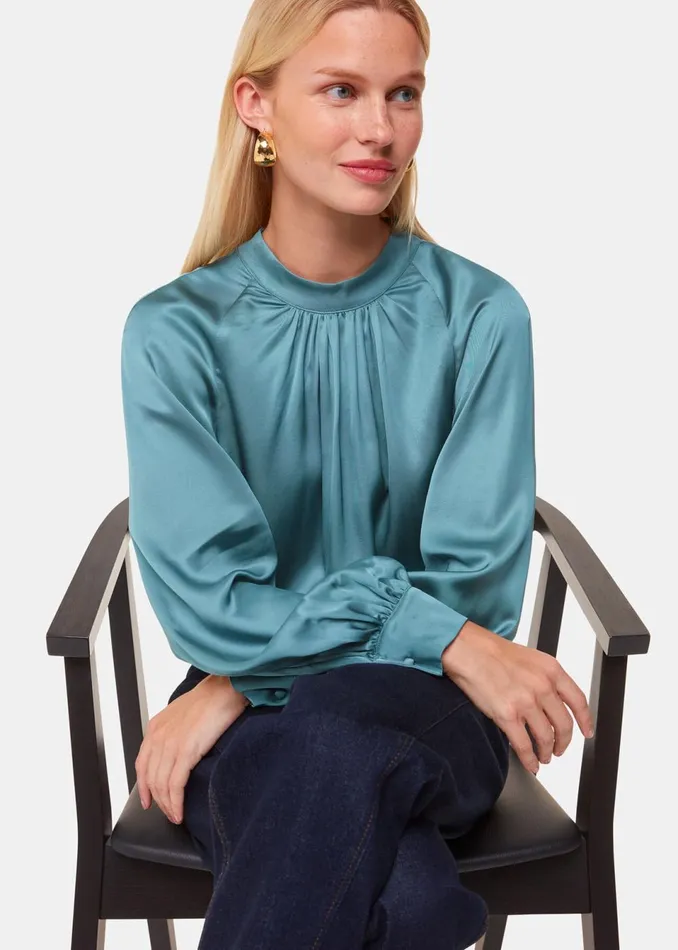 Women Shirts and Blouses Whistles Teal Lea Satin Blouse