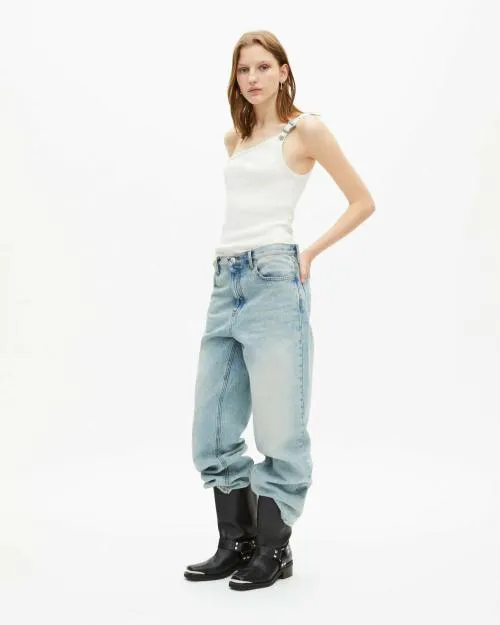 Women Shirts and Tops The Kooples Asymmetric Ecru Ribbed Tank Top Ecru
