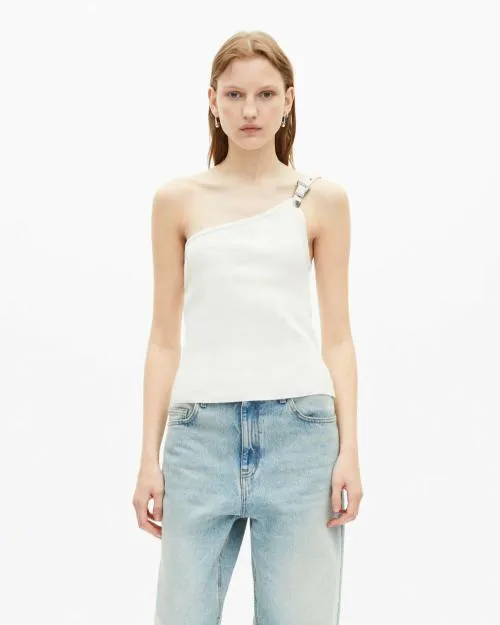 Women Shirts and Tops The Kooples Asymmetric Ecru Ribbed Tank Top Ecru