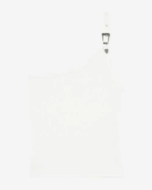 Women Shirts and Tops The Kooples Asymmetric Ecru Ribbed Tank Top Ecru