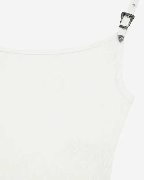 Women Shirts and Tops The Kooples Asymmetric Ecru Ribbed Tank Top Ecru