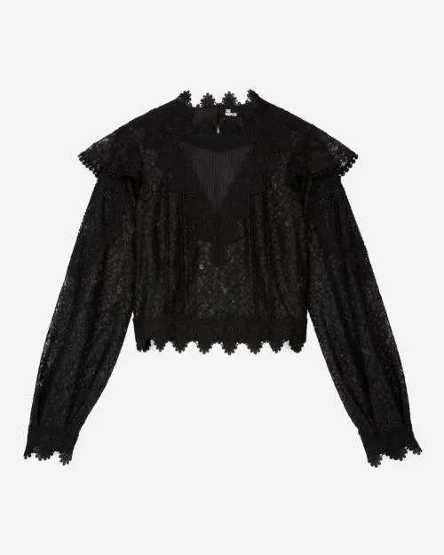 Women Shirts and Tops The Kooples Black Lace Top Black