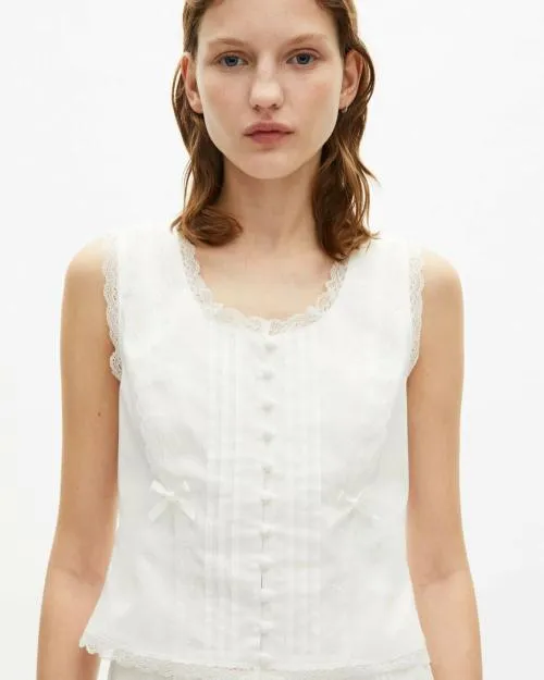 Women Shirts and Tops The Kooples Ecru Lace Detail Top Ecru