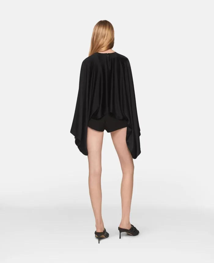 Women Shirts And Tops Stella McCartney Flared Sleeve Satin Top Midnight Black
