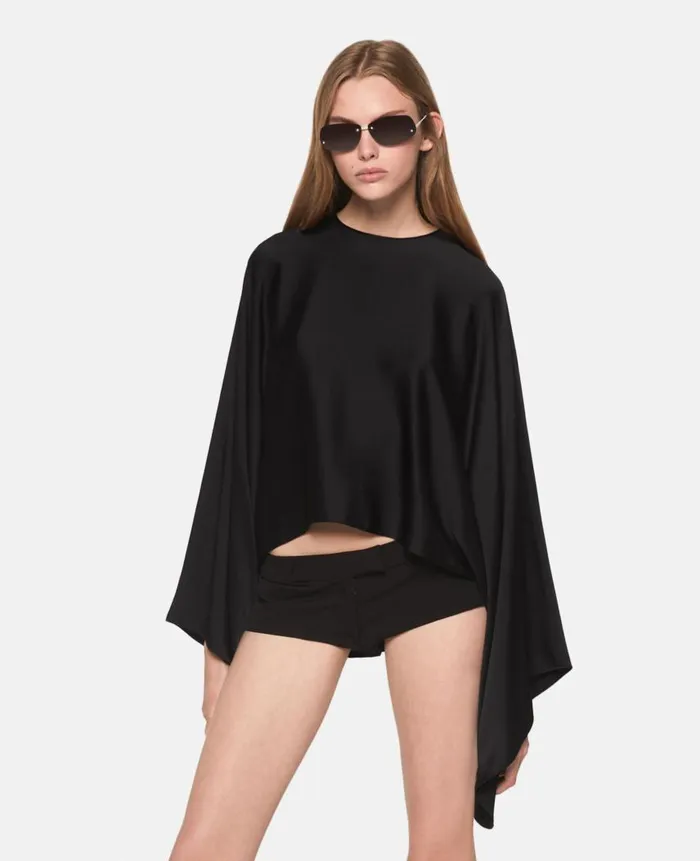 Women Shirts And Tops Stella McCartney Flared Sleeve Satin Top Midnight Black