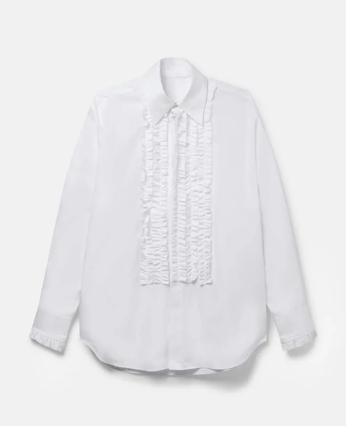 Women Shirts And Tops Stella McCartney Ruffled Cotton Tuxedo Shirt Pure White Women Shirts And Tops Stella McCartney Ruffled Cotton Tuxedo Shirt Pure White