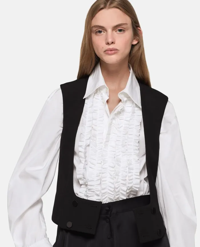 Women Shirts And Tops Stella McCartney Ruffled Cotton Tuxedo Shirt Pure White