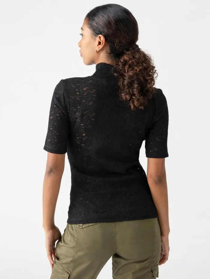 Women Short Sleeve Lace Mock Neck Tee Black Sanctuary Clothing Tees and Tops Women Short Sleeve Lace Mock Neck Tee Black Sanctuary Clothing Tees and Tops