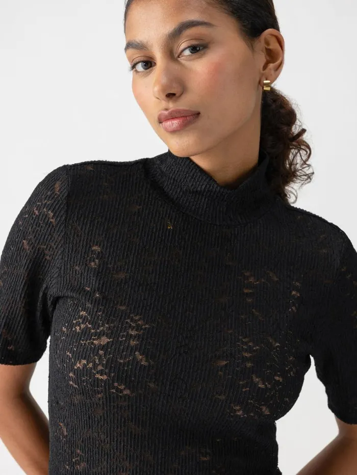 Women Short Sleeve Lace Mock Neck Tee Black Sanctuary Clothing Tees and Tops Women Short Sleeve Lace Mock Neck Tee Black Sanctuary Clothing Tees and Tops