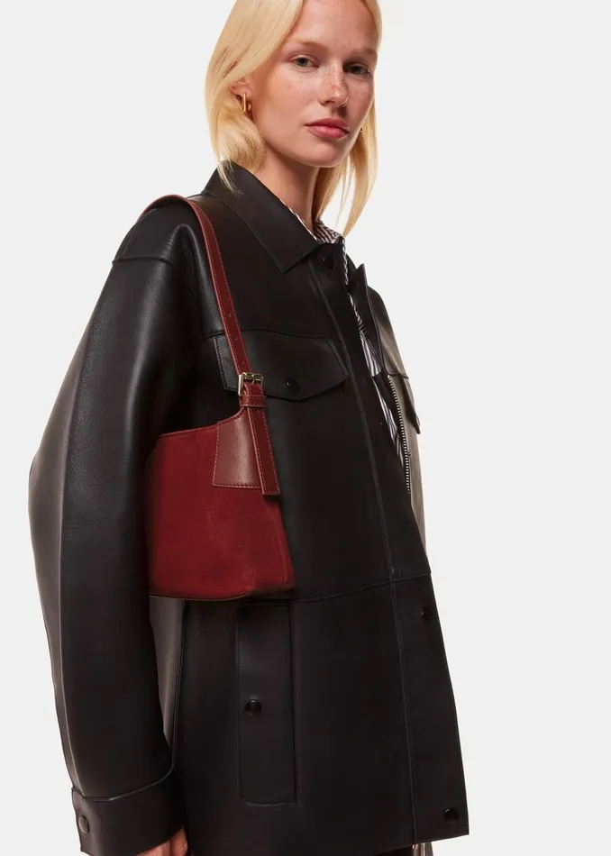 Women Shoulder Bags and Tote Bags Whistles Dark Red Paloma Small Suede Bag