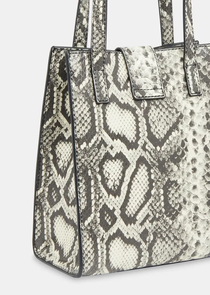 Women Shoulder Bags and Tote Bags Whistles Grey Eben Snake Mini Turn Lock Tote