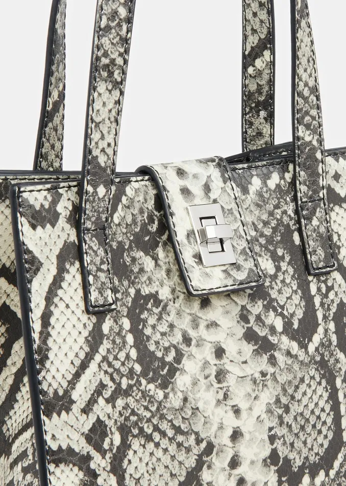 Women Shoulder Bags and Tote Bags Whistles Grey Eben Snake Mini Turn Lock Tote