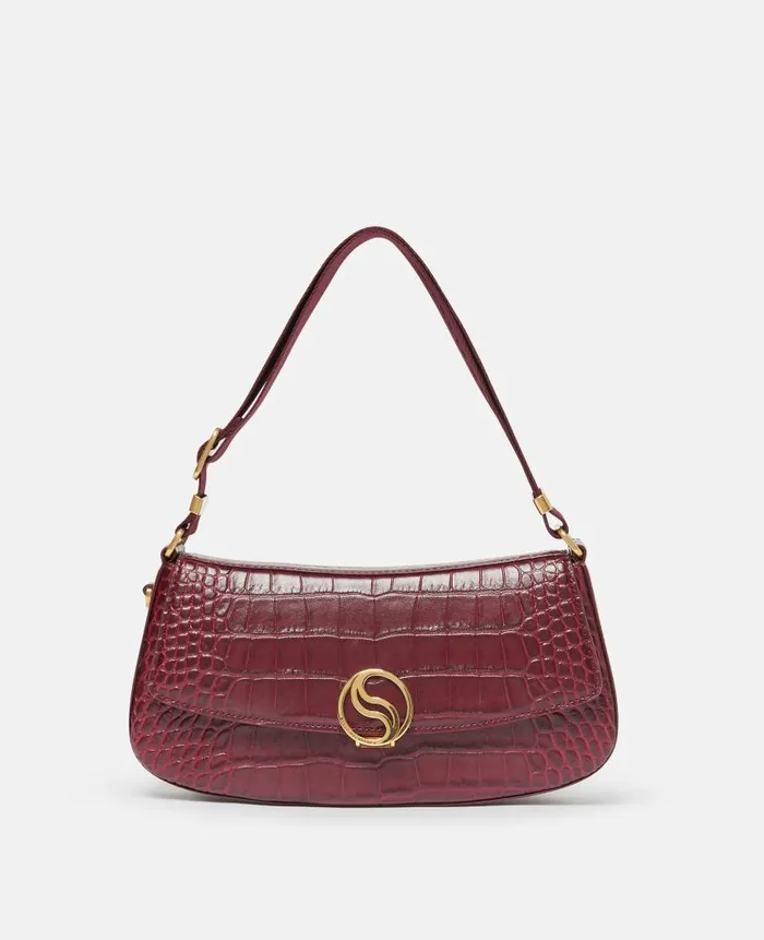 Women Shoulder Bags Stella McCartney SWave CrocEffect Embossed Shoulder Bag Burgundy Women Shoulder Bags Stella McCartney SWave CrocEffect Embossed Shoulder Bag Burgundy