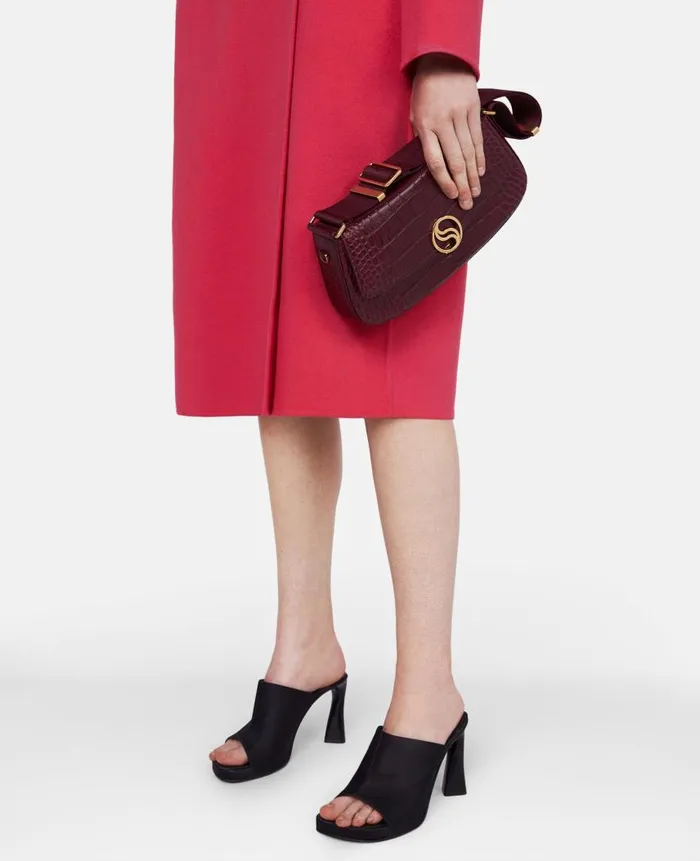 Women Shoulder Bags Stella McCartney SWave CrocEffect Embossed Shoulder Bag Burgundy Women Shoulder Bags Stella McCartney SWave CrocEffect Embossed Shoulder Bag Burgundy
