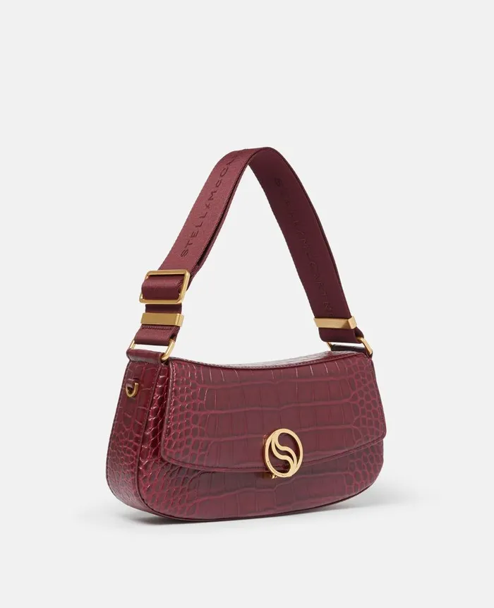 Women Shoulder Bags Stella McCartney SWave CrocEffect Embossed Shoulder Bag Burgundy Women Shoulder Bags Stella McCartney SWave CrocEffect Embossed Shoulder Bag Burgundy