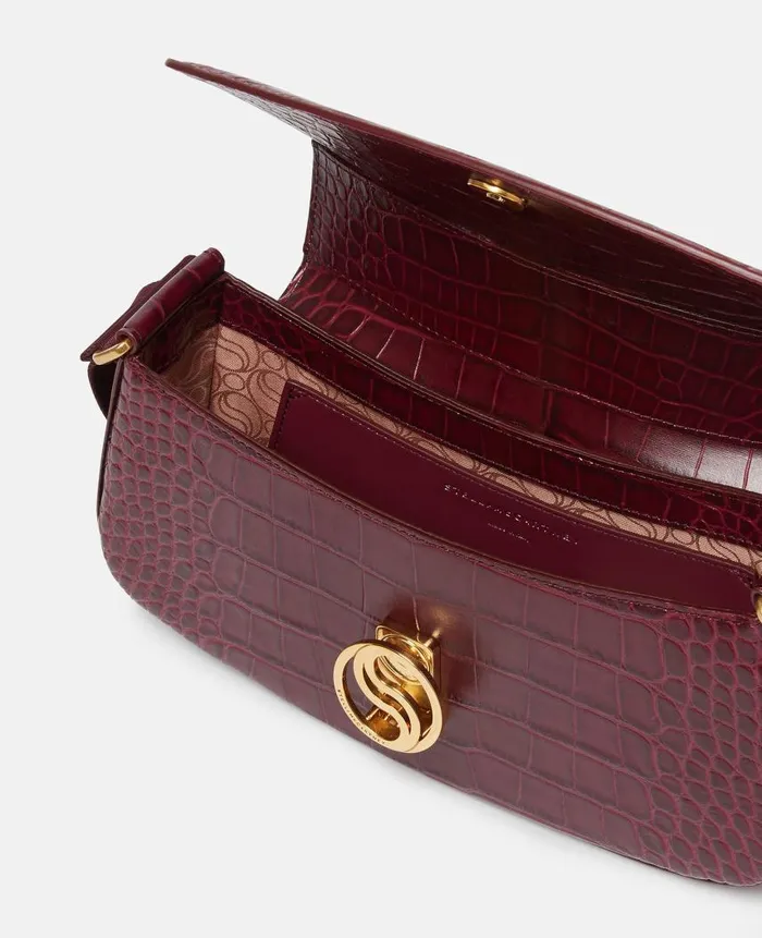 Women Shoulder Bags Stella McCartney SWave CrocEffect Embossed Shoulder Bag Burgundy Women Shoulder Bags Stella McCartney SWave CrocEffect Embossed Shoulder Bag Burgundy