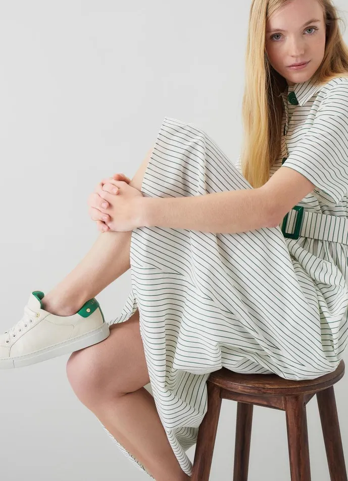 Women Signature Cream And Green Leather Trainers Green White LKBennett Flats Women Signature Cream And Green Leather Trainers Green White LKBennett Flats
