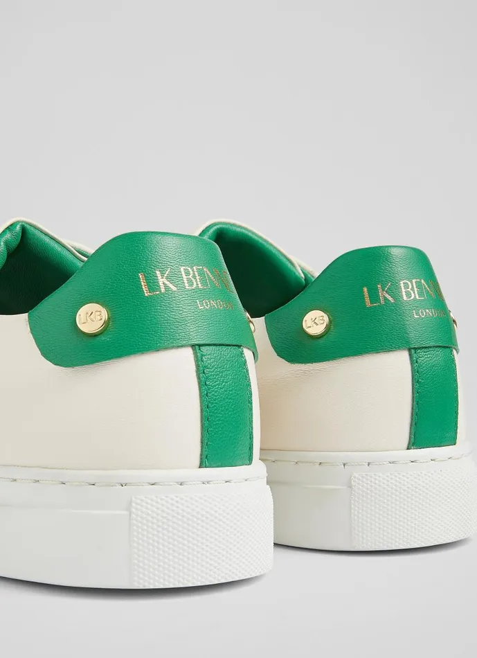 Women Signature Cream And Green Leather Trainers Green White LKBennett Flats Women Signature Cream And Green Leather Trainers Green White LKBennett Flats