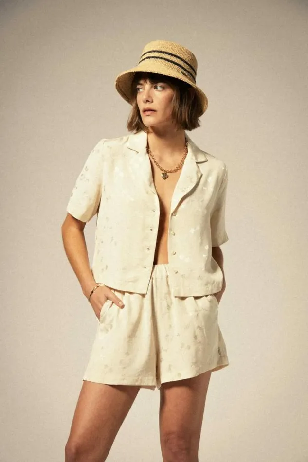 Women Silky SS Jacquard Button Down Whitecap Floral Jacquard Brixton Flannels and Buttonups